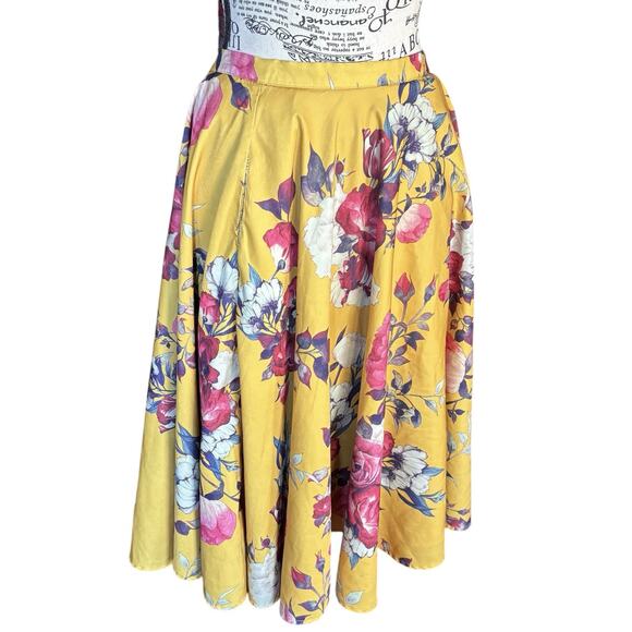 Myrtlewood of California Size M Yellow Floral A-Line Skirt Pockets Retro - Picture 1 of 5